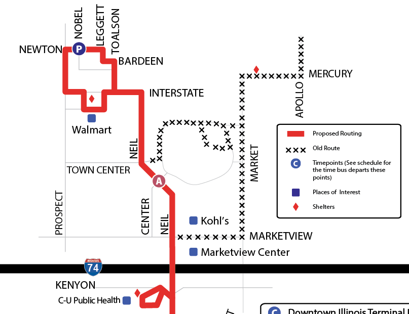 Map showing new proposed routing for the 2 Red and enhanced service area