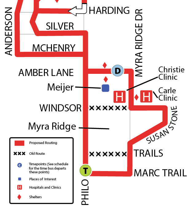Map showing new proposed routing for the 2C Red in the Southridge subdivision